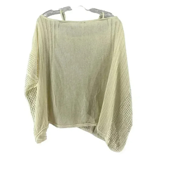 FREE‎ PEOPLE Cream Small Oversized Dolman Sleeve Crochet Cold Shoulder Sweater - Picture 3 of 7